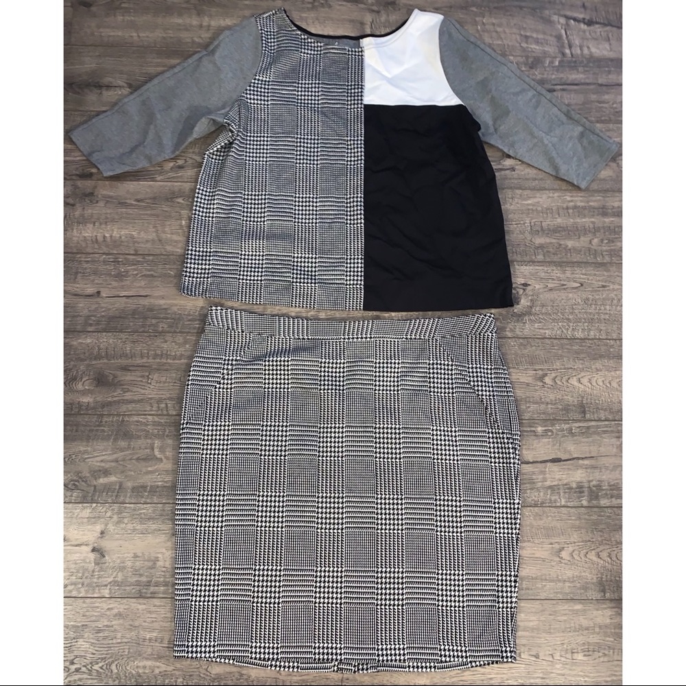 Lane Bryant Classic Black & White Color Block Houndstooth 2-Piece Skirt/Top Set